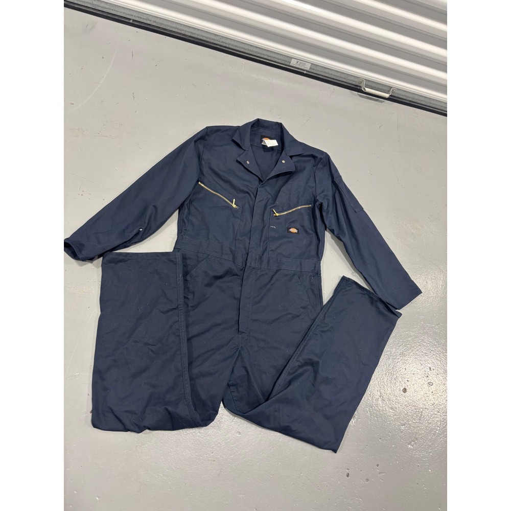 Dickies Mens Navy Blue Long Sleeve Zip Front Workwear Coveralls Size Large